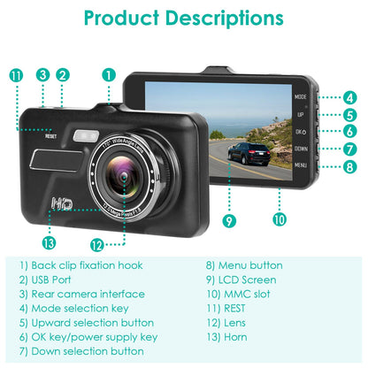 Skorter | 1080P 4-inch touchscreen dual dash cam