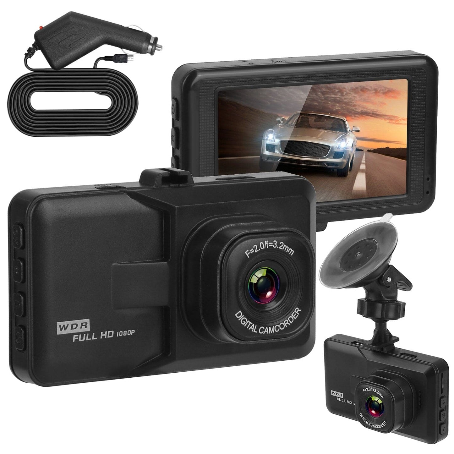 Skorter | 1080P Car DVR 3" Camera Dash Cam with 100° Angle Loop Recording Motion Detection