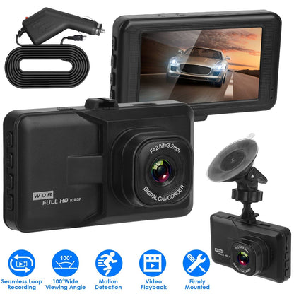 Skorter | 1080P Car DVR 3" Camera Dash Cam with 100° Angle Loop Recording Motion Detection