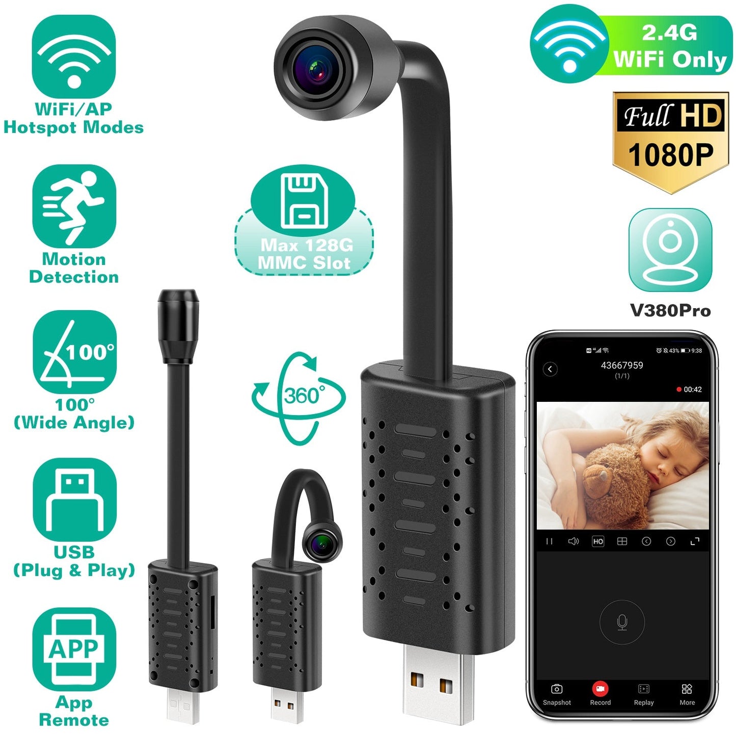 Skorter | 1080P HD Mini USB IP Camera Motion Detection