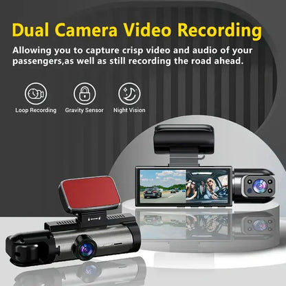 Skorter | 1080P High-Definition Dual Camera Dash Cam for Cars 3.16 Inch IPS Screen GPS and File Change Alert