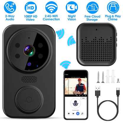 Skorter | 1080P WiFi Security Doorbell Camera 2 Way Audio Free Cloud Storage