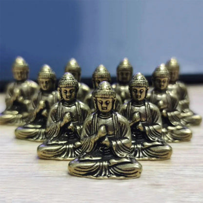 Skorter | 10 piece Miniature Brass Sitting Buddha Statue Figure for Travel Buddhism Worship Home Office Desk Decoration