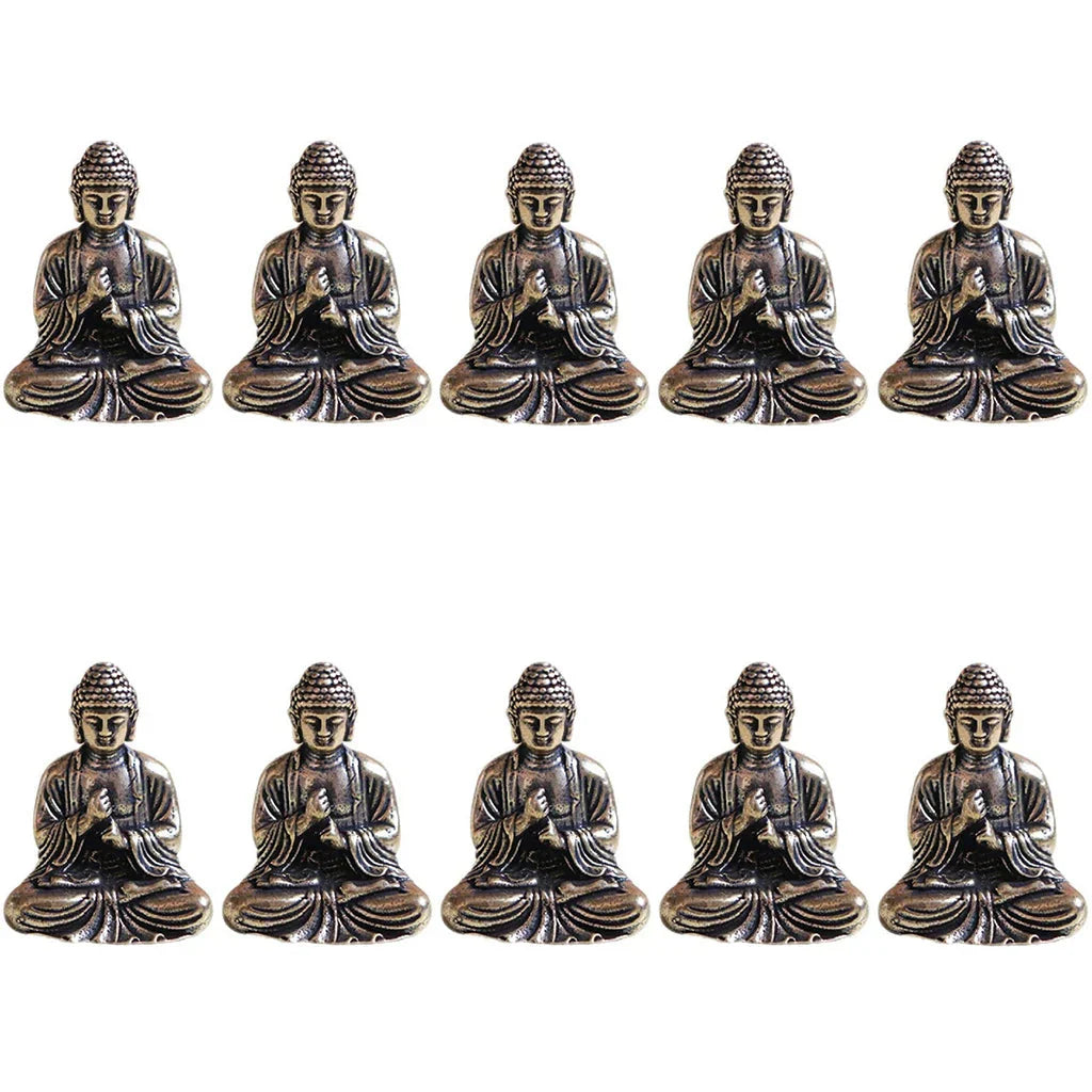 Skorter | 10 pieces mini brass sitting Buddha statue figure for travel Buddhism worship home office desk decoration