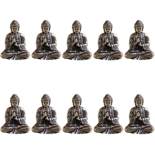 Skorter | 10 pieces mini brass sitting Buddha statue figure for travel Buddhism worship home office desk decoration