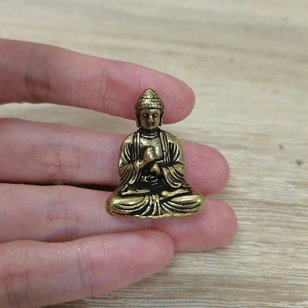 Skorter | 10 piece Miniature Brass Sitting Buddha Statue Figure for Travel Buddhism Worship Home Office Desk Decoration