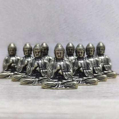 Skorter | 10 piece Miniature Brass Sitting Buddha Statue Figure for Travel Buddhism Worship Home Office Desk Decoration