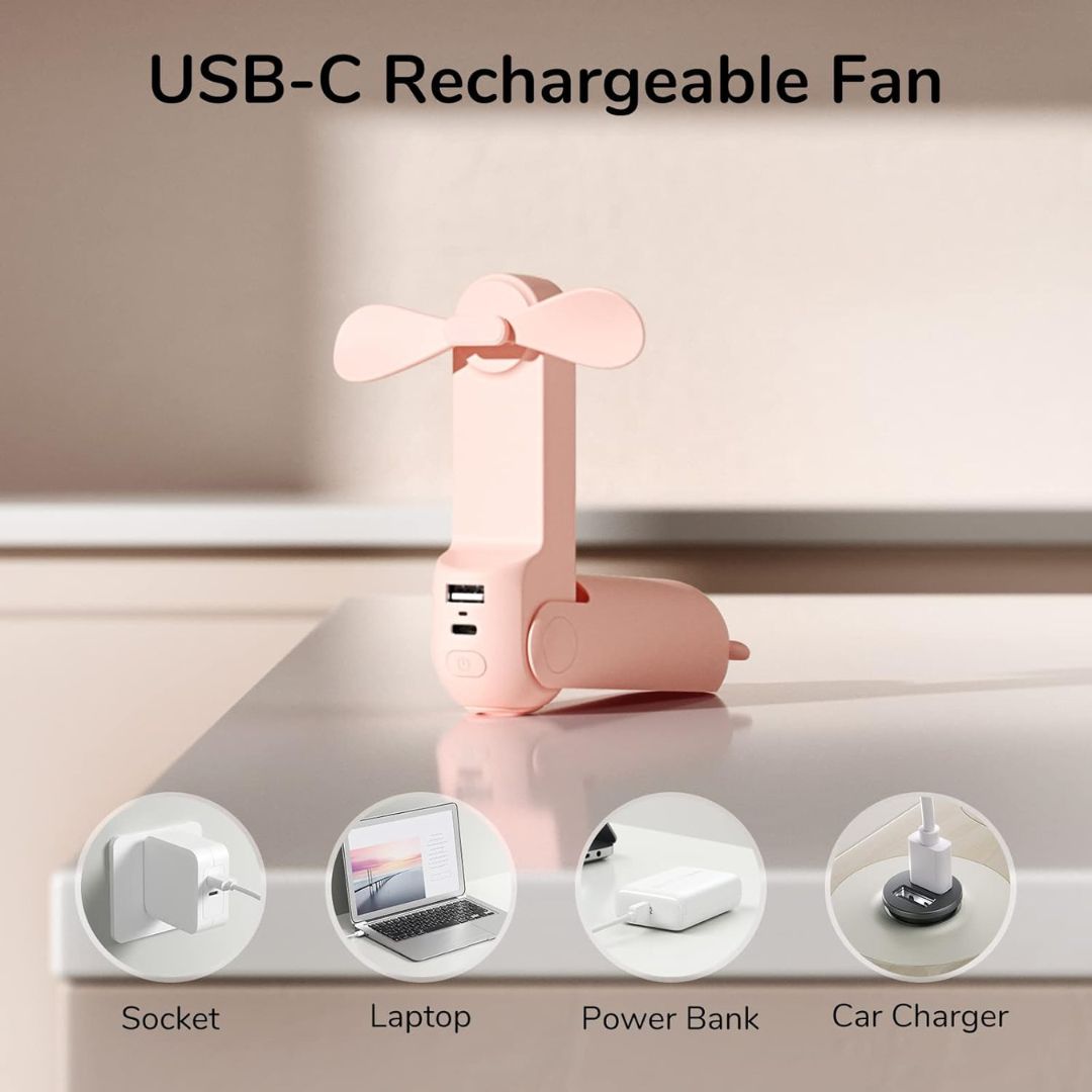 Skorter | 3 In 1 Handheld Mini Fan | USB Rechargeable, Foldable Design & Ideal for Travel, Camping, and Outdoor Activities