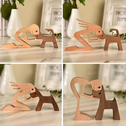 skorter | Animal Lover Gifts Wood Sculpture Family & Puppy Woodcraft Table Ornaments