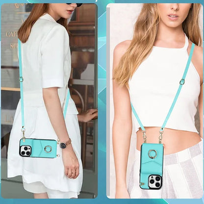 Skorter | Leather Wallet Case with Ring & Lanyard for iPhone