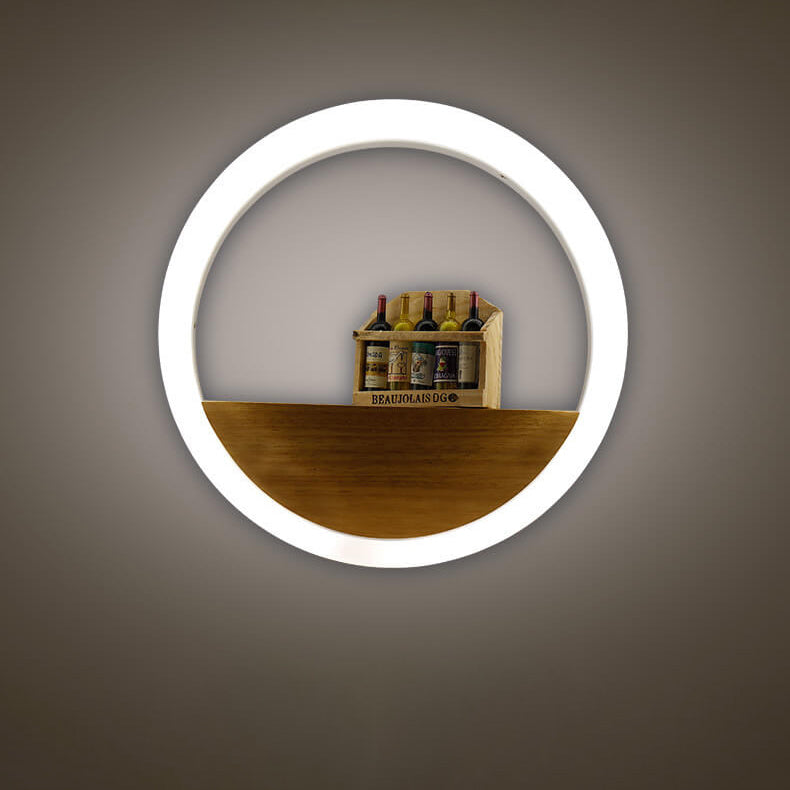 Skorter | Lumoshelf LED Wall Light | Solid Wood with Shelf | Round Wall Lamp | Warm & White Light