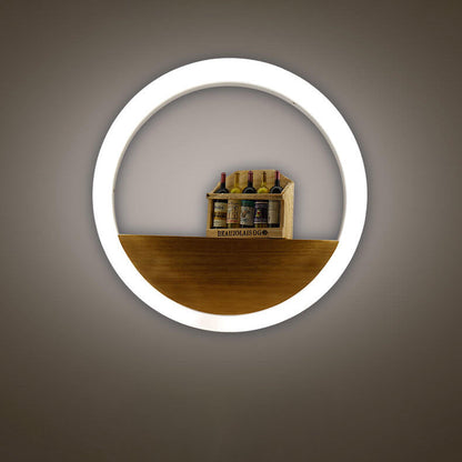 Skorter | Lumoshelf LED Wall Light | Solid Wood with Shelf | Round Wall Lamp | Warm & White Light