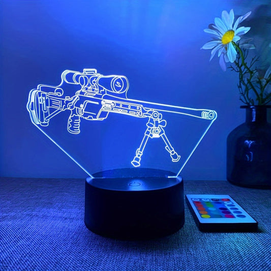 Skorter | LumiGlow - 3D LED Night Light Black Gun Shape, 16 Colors Remote Control, USB