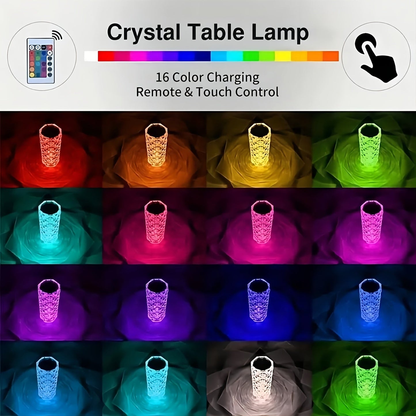 Skorter | CrystalBloom - Adjustable RGB Table Lamp with USB Rechargeable Lithium Battery and Flower Design