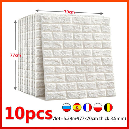 Skorter | 10pcs 3D Wall Sticker Imitation Tile Bedroom Decoration Water Resistant Self Adhesive Wallpaper For Living Room Kitchen TV Background
