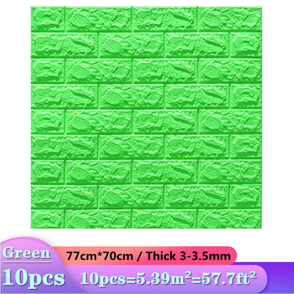 Skorter | 10pcs 3D Wall Sticker Imitation Tile Bedroom Decoration Water Resistant Self Adhesive Wallpaper For Living Room Kitchen TV Background