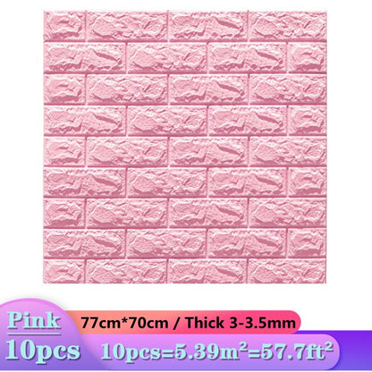 Skorter | 10pcs 3D Wall Sticker Imitation Tile Bedroom Decoration Water Resistant Self Adhesive Wallpaper For Living Room Kitchen TV Background