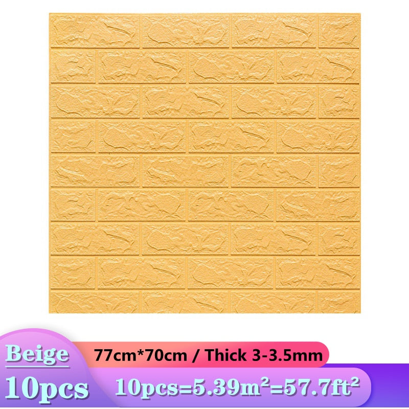 Skorter | 10pcs 3D Wall Sticker Imitation Tile Bedroom Decoration Water Resistant Self Adhesive Wallpaper For Living Room Kitchen TV Background