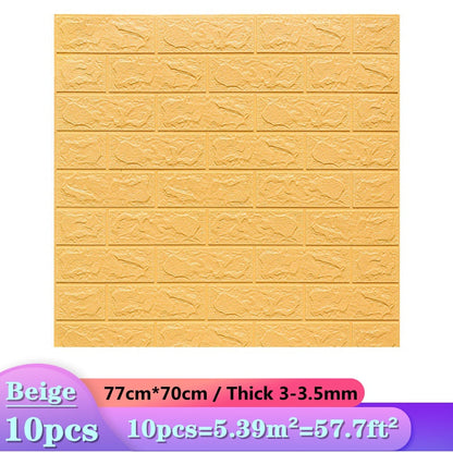 Skorter | 10pcs 3D Wall Sticker Imitation Tile Bedroom Decoration Water Resistant Self Adhesive Wallpaper For Living Room Kitchen TV Background