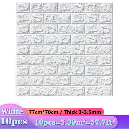 Skorter | 10pcs 3D Wall Sticker Imitation Tile Bedroom Decoration Water Resistant Self Adhesive Wallpaper For Living Room Kitchen TV Background