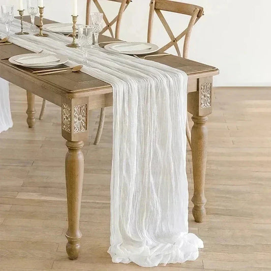 Skorter | 10 pieces voile cheese cloth table runner semi-transparent gauze dining table decoration for wedding party, wedding arch draping cloth