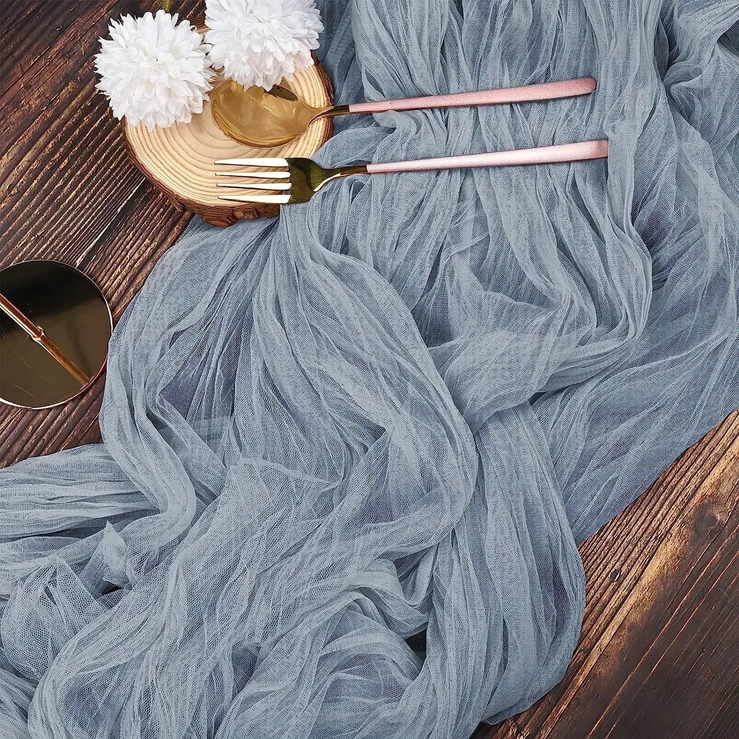 Skorter | 10 pieces voile cheese cloth table runner semi-transparent gauze dining table decoration for wedding party, wedding arch draping cloth