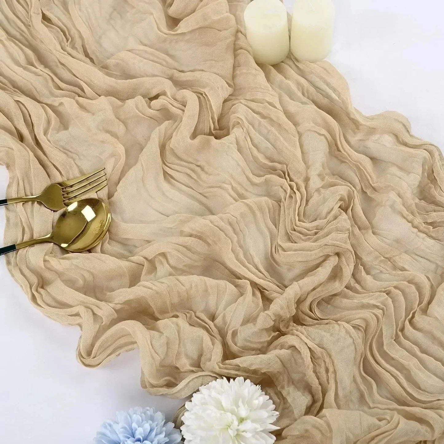 Skorter | 10 pieces voile cheese cloth table runner semi-transparent gauze dining table decoration for wedding party, wedding arch draping cloth