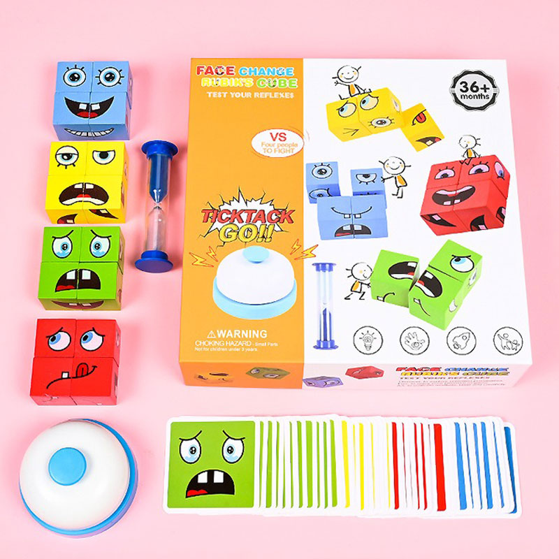 Skorter | Children's Wooden Face Changing Magic Cube Building Block Toy Set