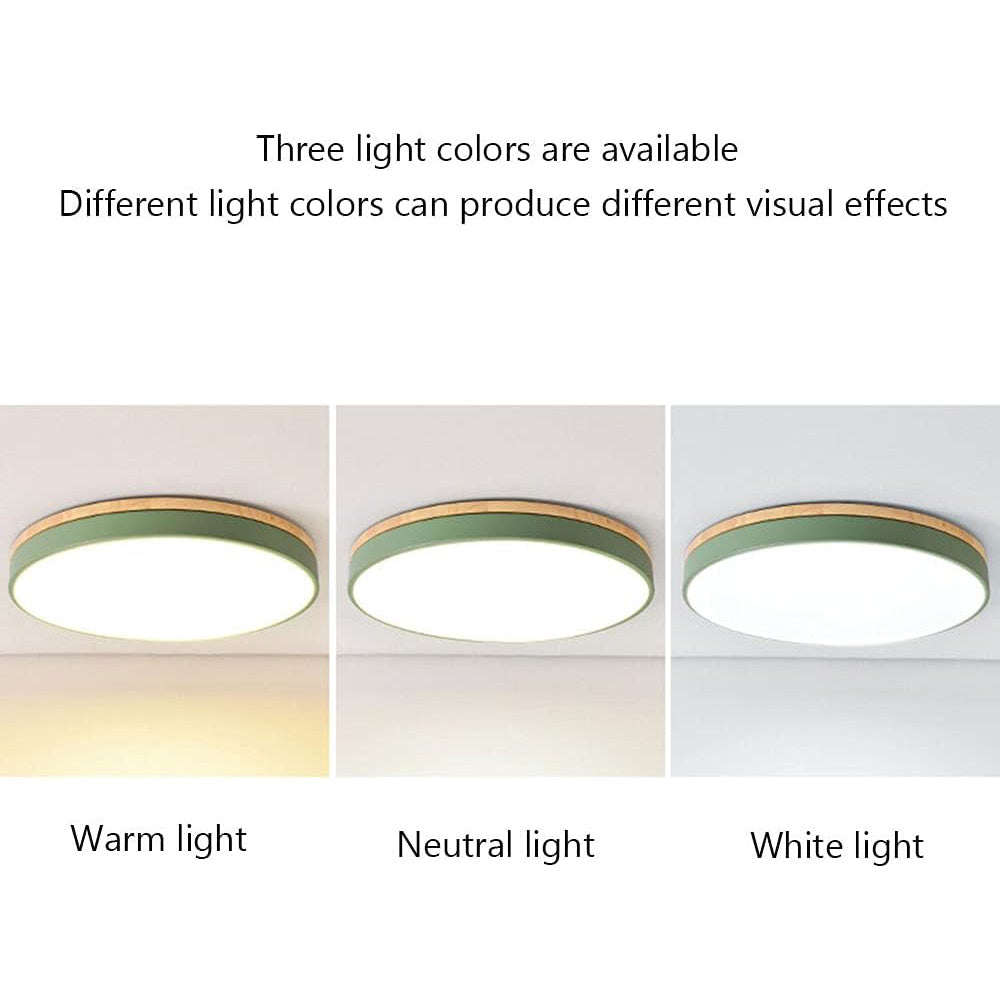 Skorter | Wooden Round Shape Flush Ceiling Light | LED. Solid Wood & Iron for Living Room. Dining Room & Hallway