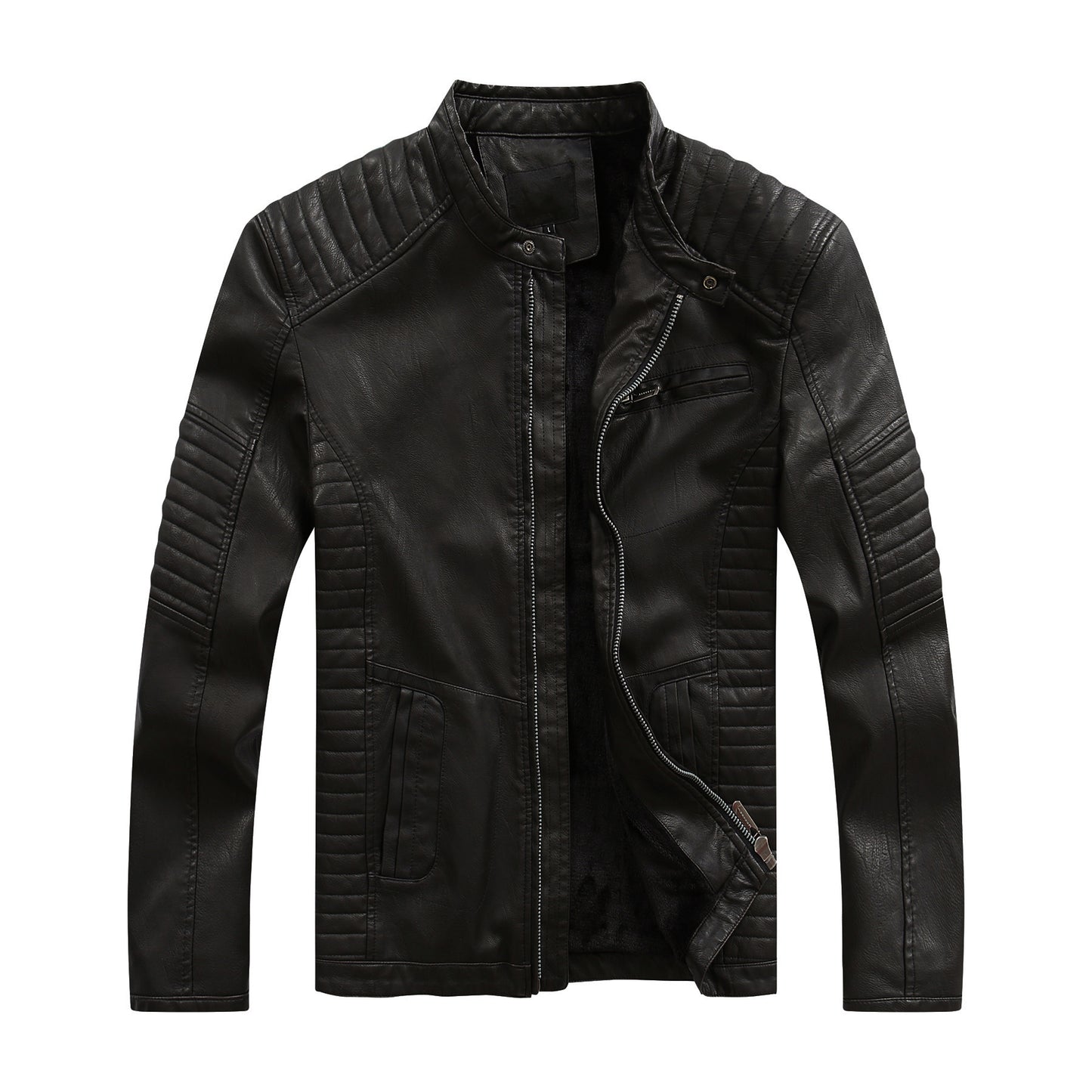 Men's stylish biker jacket made of faux leather with intricate quilted seams Skorter