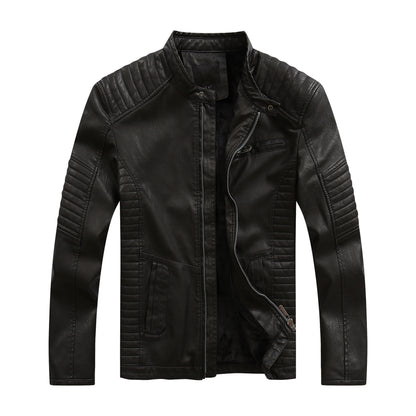 Men's stylish biker jacket made of faux leather with intricate quilted seams Skorter