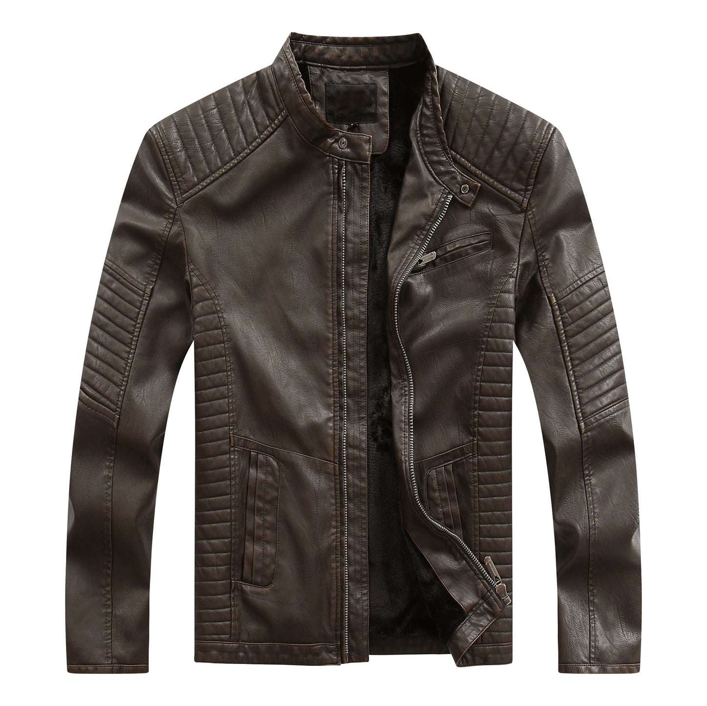 Men's stylish biker jacket made of faux leather with intricate quilted seams Skorter