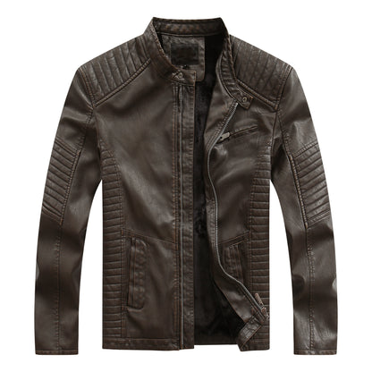 Men's stylish biker jacket made of faux leather with intricate quilted seams Skorter