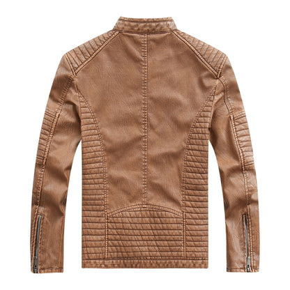 Men's stylish biker jacket made of faux leather with intricate quilted seams Skorter