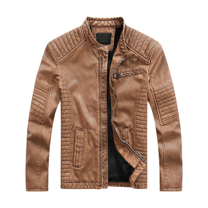 Men's stylish biker jacket made of faux leather with intricate quilted seams Skorter
