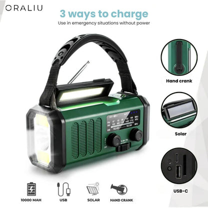 Skorter | Solar Emergency Radio with Power Bank – Hand Crank & LED Torch for Camping and Outdoor Use