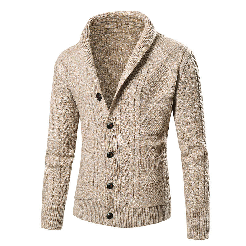 Men's cardigan with modern cable pattern and stylish shawl collar Skorter