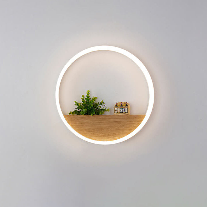 Skorter | Lumoshelf LED Wall Light | Solid Wood with Shelf | Round Wall Lamp | Warm & White Light