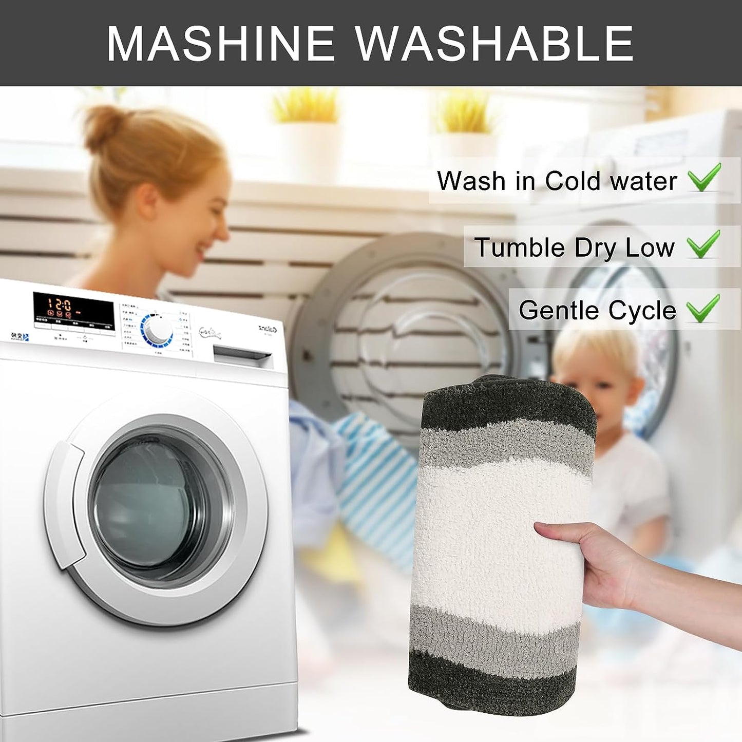 Skorter | Black Gradient Bath Mats, Carpet for Bathrooms, Cute Non-Slip Irregular Carpet for Shower Room