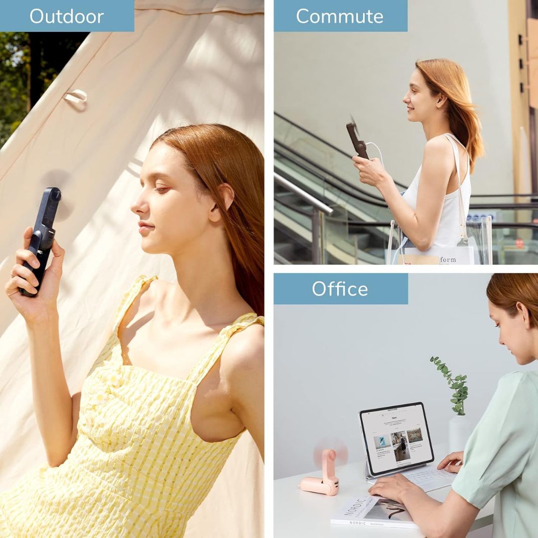 Skorter | 3 In 1 Handheld Mini Fan | USB Rechargeable, Foldable Design & Ideal for Travel, Camping, and Outdoor Activities