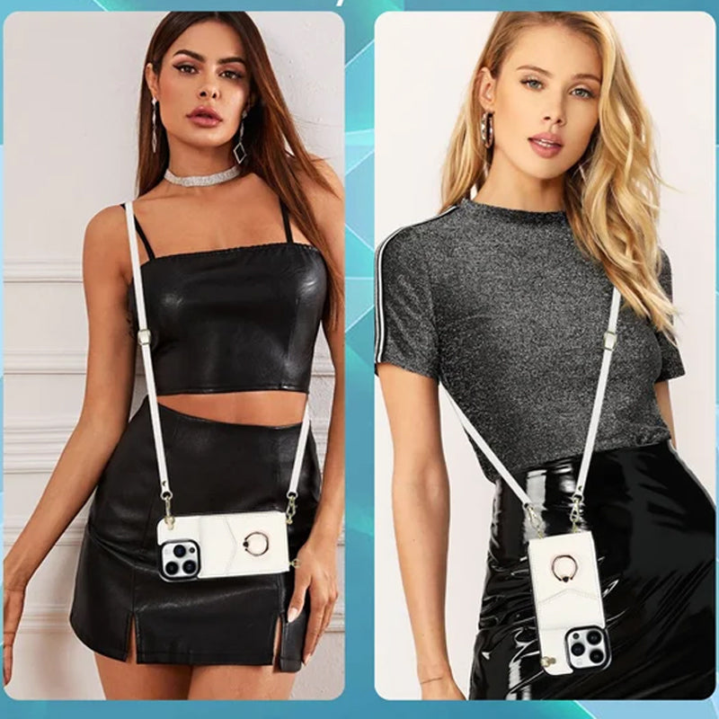 Skorter | Leather Wallet Case with Ring & Lanyard for iPhone