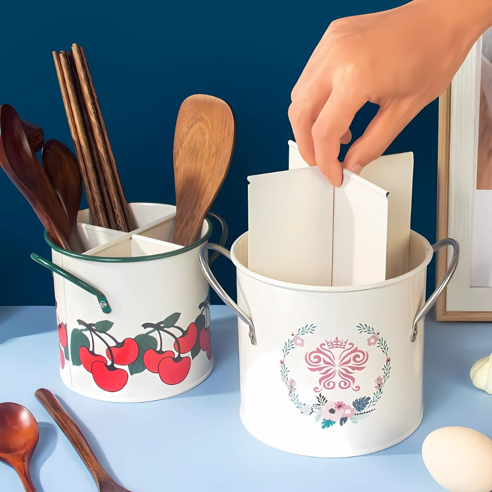 Skorter | Floral Utensil Storage Basket with Divider Lid