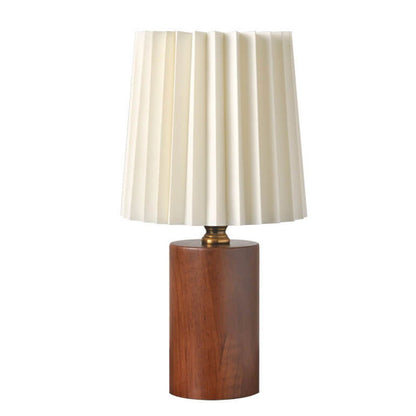 Skorter | Vintage Korean Pleated Column Solid Wood Base 1-Light Table Lamp