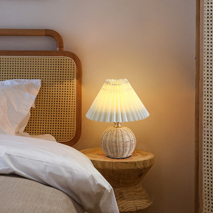 Skorter | RattaLume Nordic LED Table Lamp | Woven Rattan & Foldable Fabric Shade | Mood Light | Decor for the Bedroom