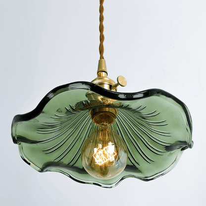 Skorter | Elegant Hibiscus Flower Pendant Light – Glass & Brass Hanging Lamp