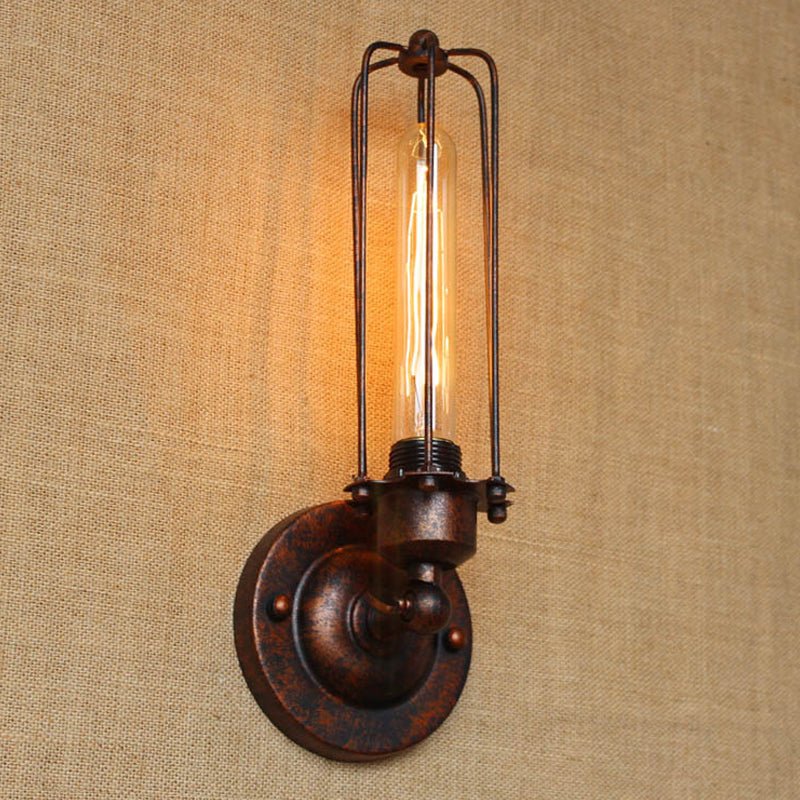 1/2 - Bulb Linear Cage Sconce Lamp Industrial Black/Rust Metal Wall Light Fixture for Living Room - SKØRTER