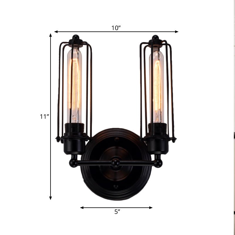 1/2 - Bulb Linear Cage Sconce Lamp Industrial Black/Rust Metal Wall Light Fixture for Living Room - SKØRTER