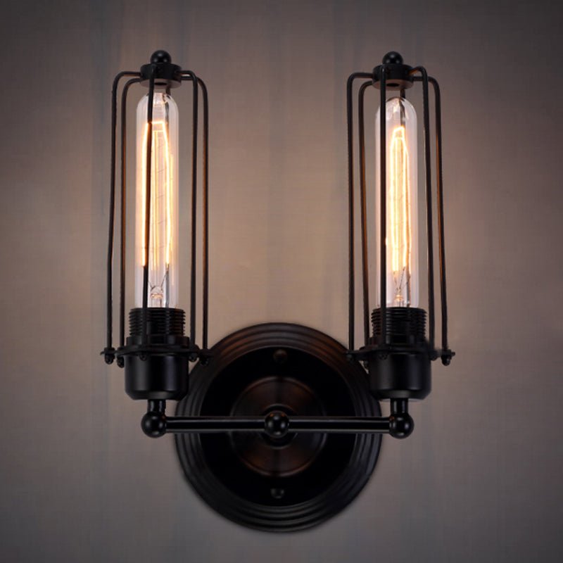 1/2 - Bulb Linear Cage Sconce Lamp Industrial Black/Rust Metal Wall Light Fixture for Living Room - SKØRTER