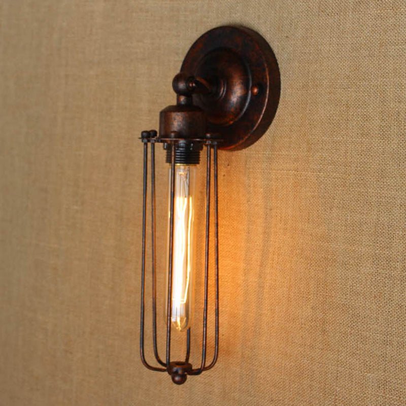 1/2 - Bulb Linear Cage Sconce Lamp Industrial Black/Rust Metal Wall Light Fixture for Living Room - SKØRTER