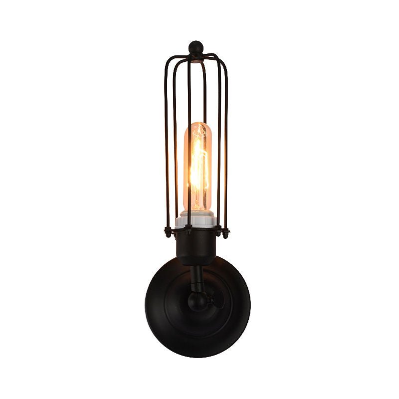 1/2 - Bulb Linear Cage Sconce Lamp Industrial Black/Rust Metal Wall Light Fixture for Living Room - SKØRTER